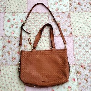 Colehaan genuine leather shoulder bag crossbody straps mesh woven weave